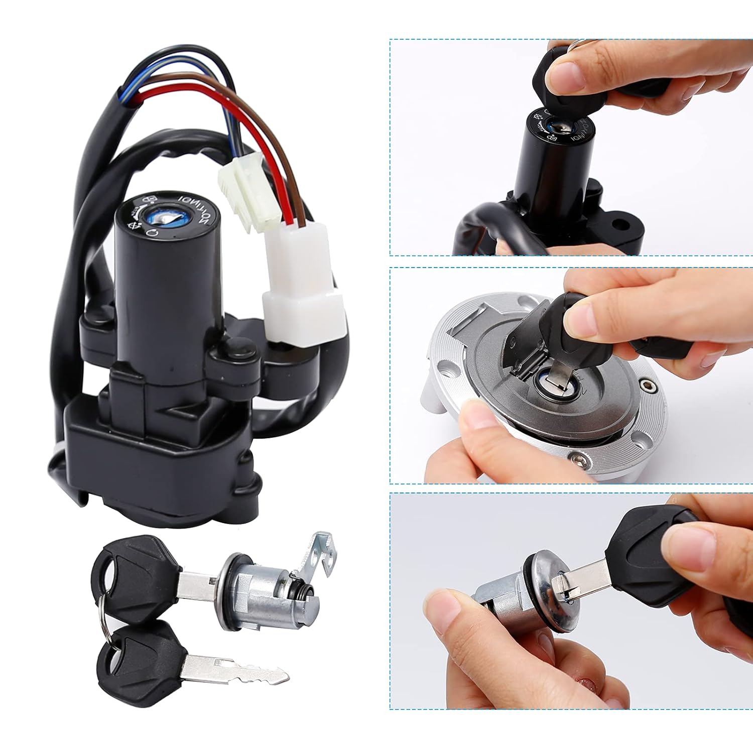 SYOWADA Motorcycle Ignition Switch Fuel Gas Tank Cap Seat Lock with Key Set Replacement for Yamaha YZF R1 R6 FZ6