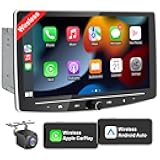 10 in Double Din Car Stereo with Wireless Apple CarPlay Android Auto, 8 Core Android Car Radio with Detachable QLED Touchscreen Bluetooth,WiFi,FM,GPS Navigation,Subwoofer,USB/SWC/AUX (2+32G)