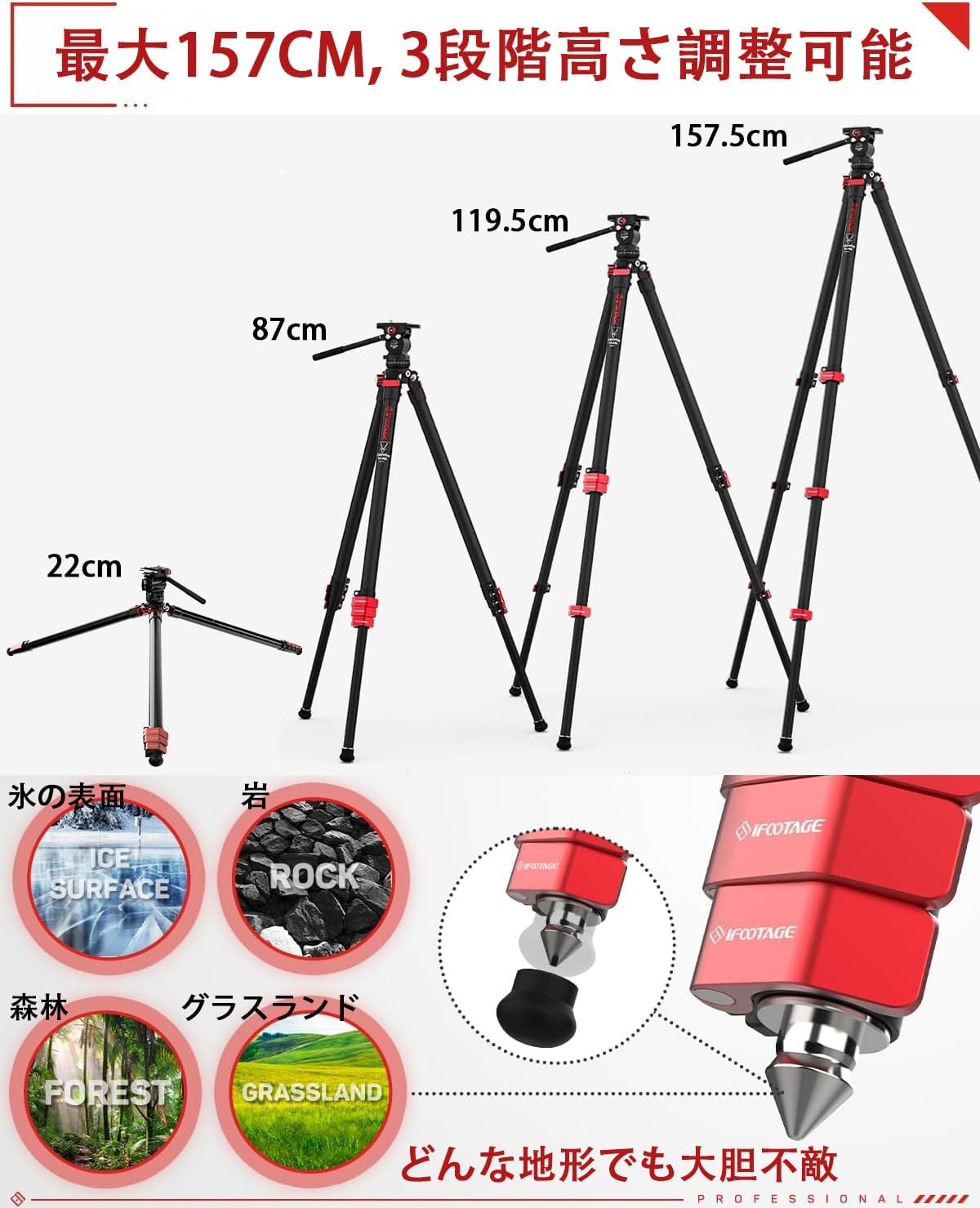 三脚 TA3B、カメラ用アルミニウム合金三脚、クイックシューカメラ三脚、157cm 【アシスト】 4段調整可能360°自由雲台