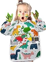 Vista 4 de Nander Xigua - Lindas batas de dinosaurio para niños, delantales impermeables para pintar, para cenar, jugar, pintar para edades de 2 a 6 años