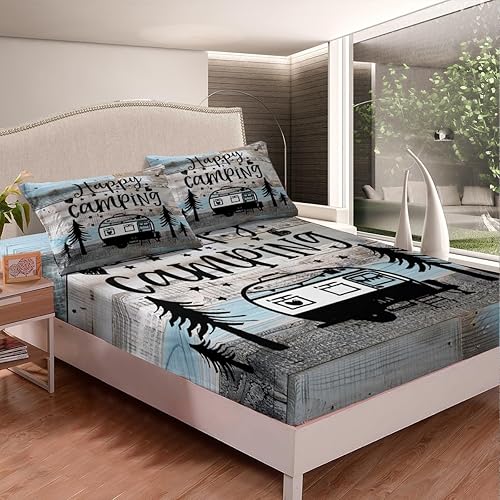 Vista 119 de Erosebridal Sábanas rústicas de granja, sábanas de camping feliz, juego de sábanas para decoración de cámper para niños, adolescentes, mujeres