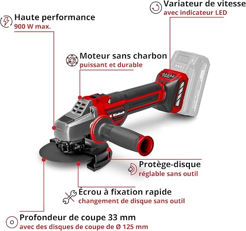 Einhell Professional Meuleuse d’angle sans fil TP-AG 18/125 CE Q Li Power X-Change (18 V, 900 W, Ø 125 mm, prof. de coupe 33 mm, moteur sans charbon, sans disque de coupe ni batterie) - 3