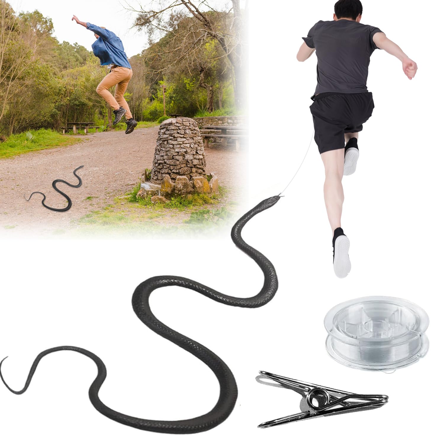 Snake Prank with String Clip, Golf Snake Prank with String and Clip, Clip on Snake Prank, DIY Golf Snake Prank with String and Clip, Snake on a String Prank, Rubber Snake Prank (B)