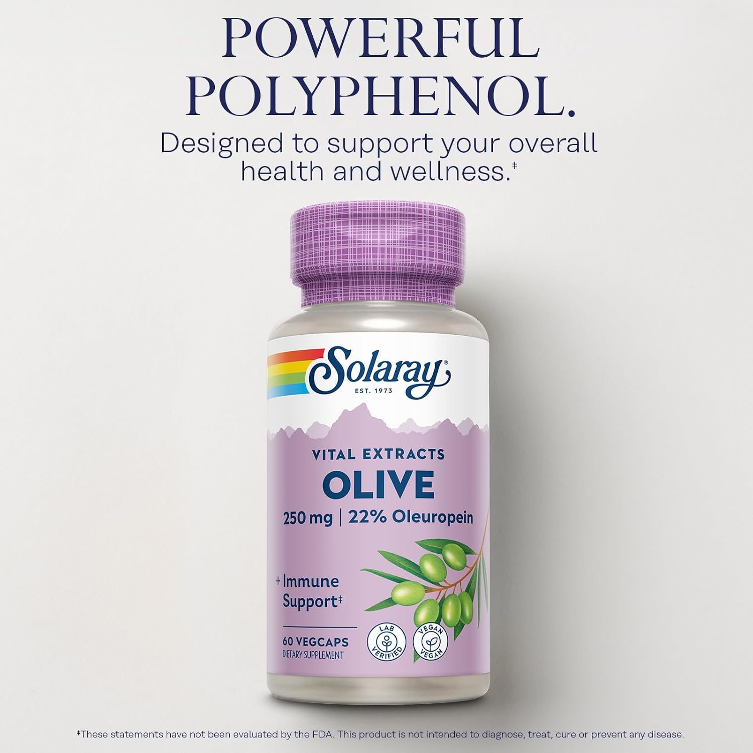 SOLARAY Olive 250mg - Olive Leaf Extract Capsules with 22% Oleuropein, Plus Lemon Balm - Polyphenols Supplement for Wellness Support - Vegan, 60-Day Guarantee, Lab Verified - 60 Servings, 60 VegCaps image 3