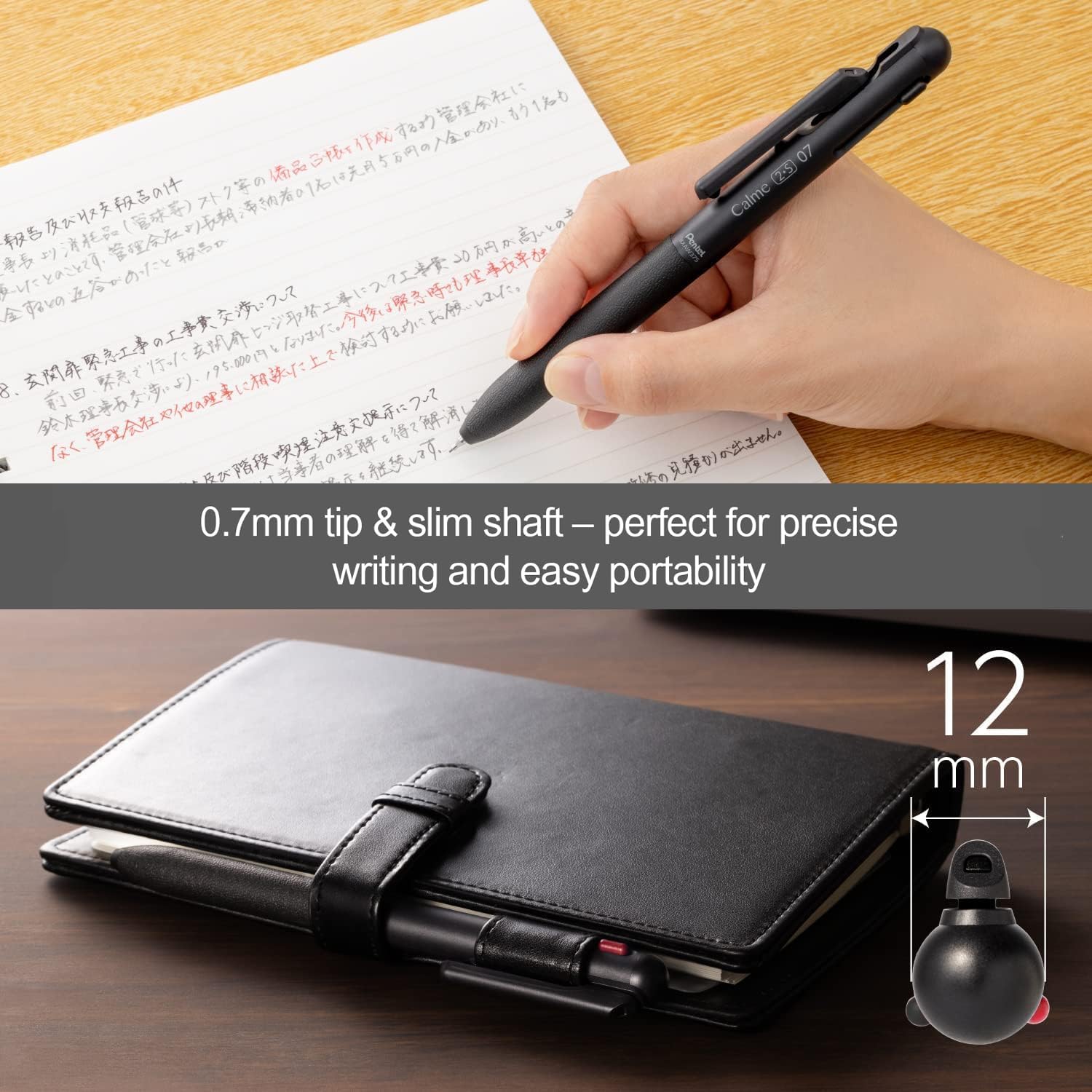 Pentel BXAW375A Calme Multi-Functional Ballpoint Pen, 0.7, Sharp 0.5, Black, 10 Pieces