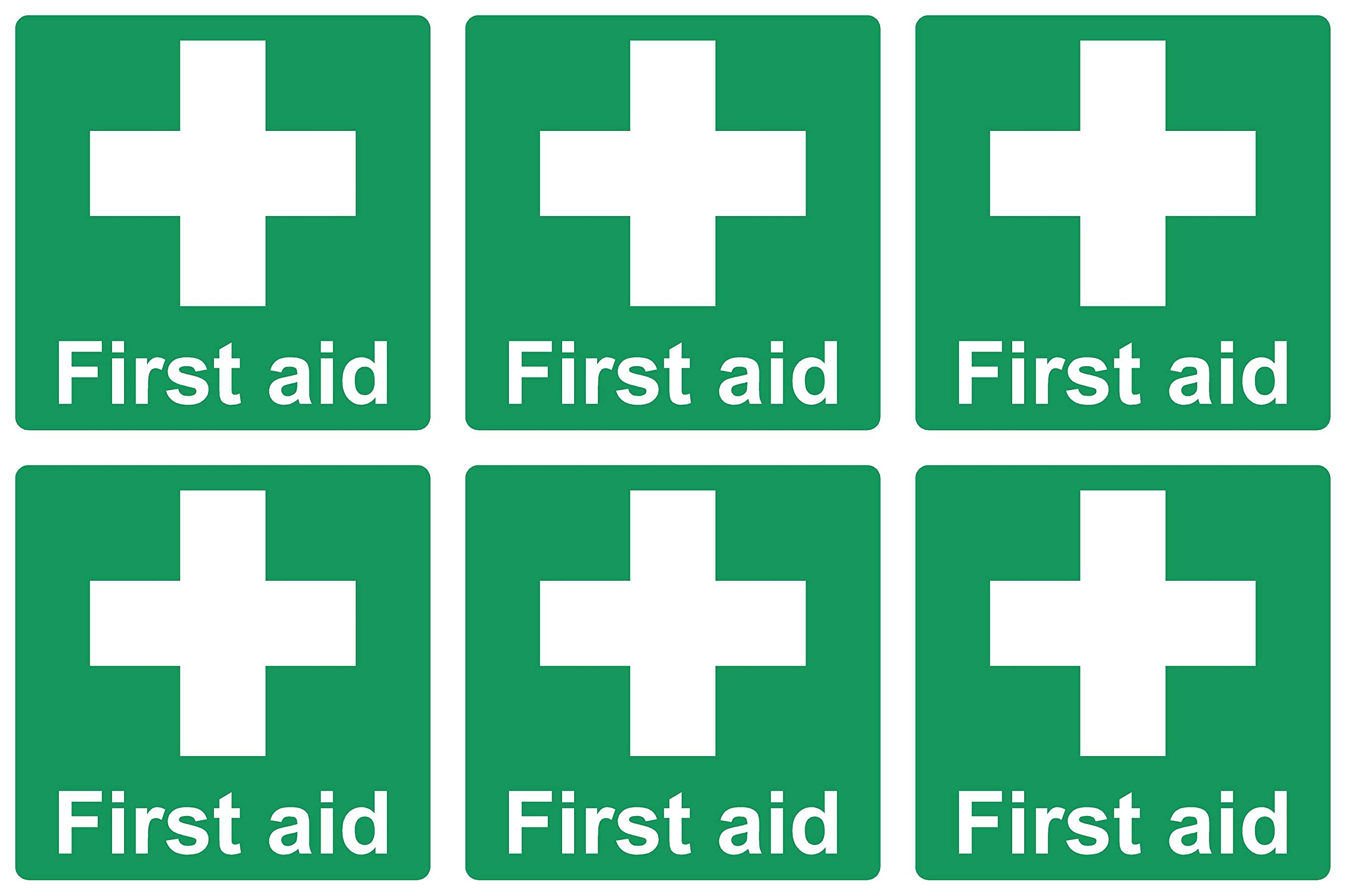 First aid signs (6 pack) - Self adhesive stickers (50mm x 50mm)