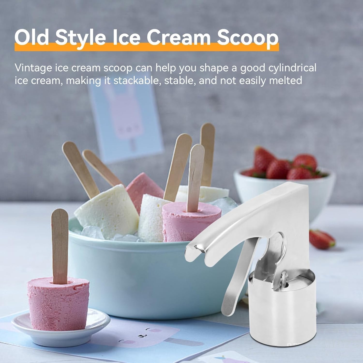 Thrifty Ice Cream Scoop, Easy Release Trigger Cylinder Old Fashioned Ice Cream Scooper Classic Cylindrical Ice Cream Scoop with Trigger for Cream Mashed Potato
