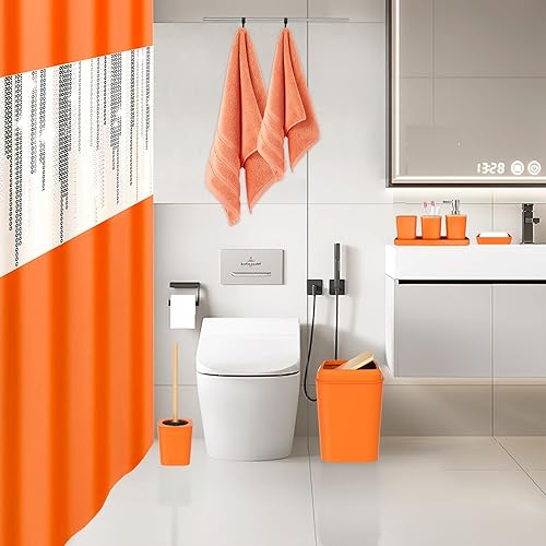 Miniatura 6 de Juego de accesorios para baño con cortina de ducha de lentejuelas, decoración de baño naranja con toalla