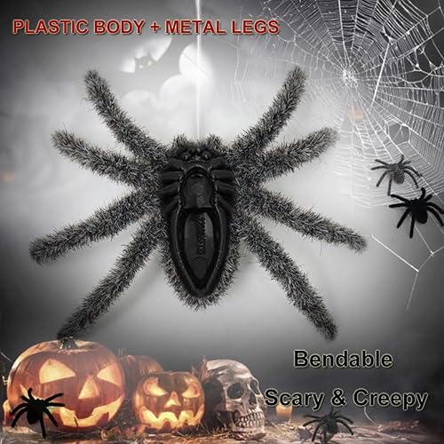 Miniatura 3 de Decoración de araña de Halloween, araña falsa de plástico peluda para decoración de Halloween, carnaval, accesorios de broma de miedo (negro + gris,