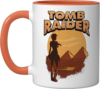 Official Tomb Raider Lara Croft From Giza with Love Ceramic Mug, Orange/White, 11oz