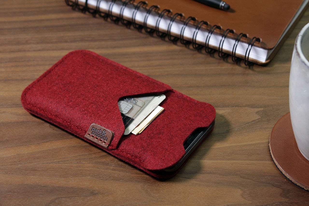 Pack & Smooch Custodia per iPhone 16 Pro / 16 | 15 Pro / 15 | 14 Pro / 14 | iPhone 13 Pro / 13 | Borsa Shetland | 100% feltro di lana merino | Made in Germany – Rosso