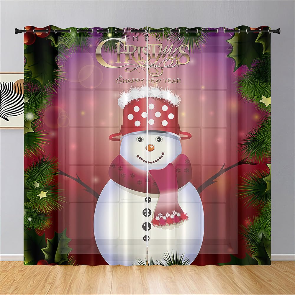 Surwin Feliz Navidad Imprimir Translucidas Cortinas Salon, 2 Piezas Cortina con Ojales, Cocina Dormitorio Cortinas y Moderno Visillos Visillos Cortos para Ventanas (107x244cm,Navidad)