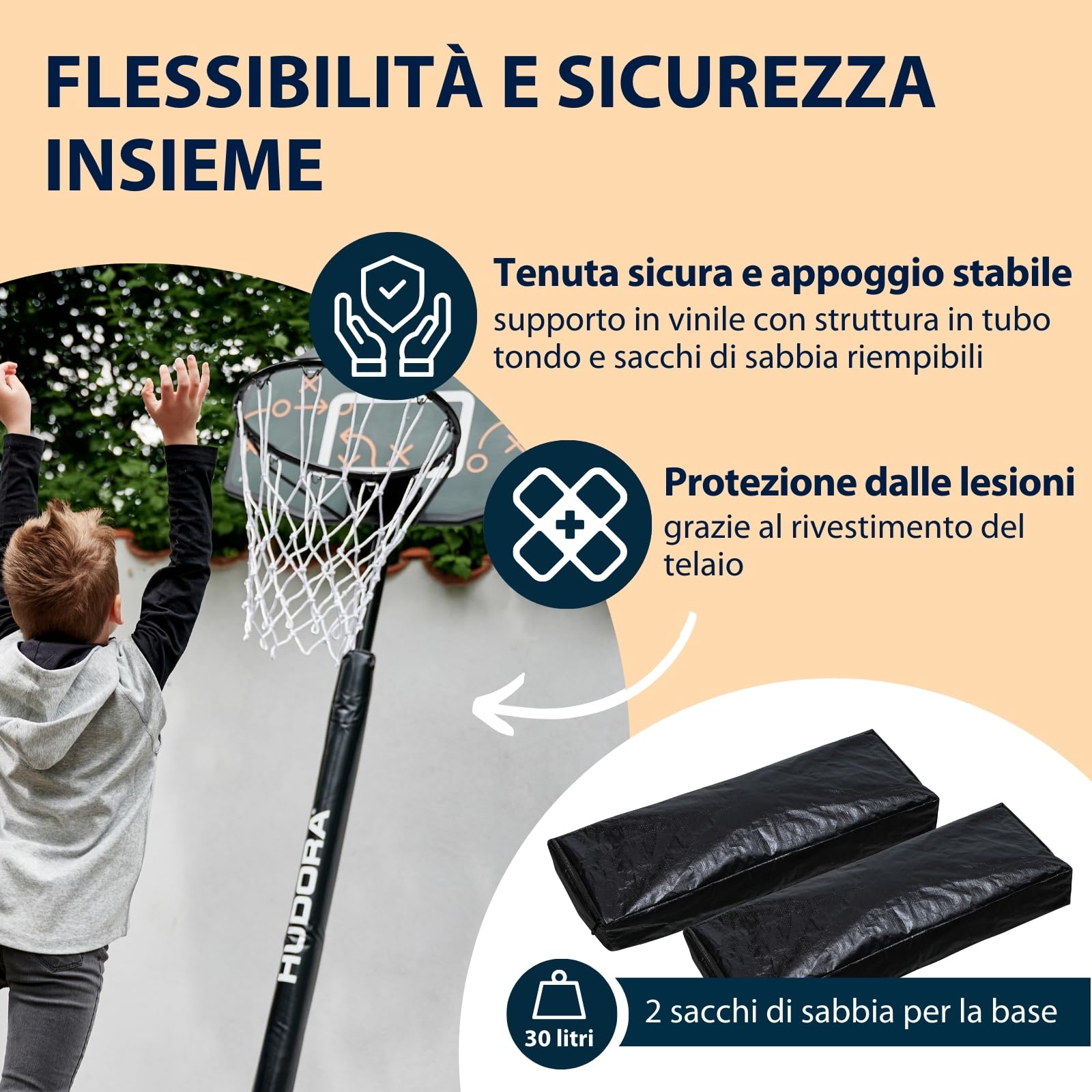 HUDORA Canestro da Basket Playoff 205 - Canestro da Basket con Supporto Regolabile per Bambini e Ragazzi - Canestro Mobile da Esterno per Giardino - Canestro da Basket con Supporto e Ruote