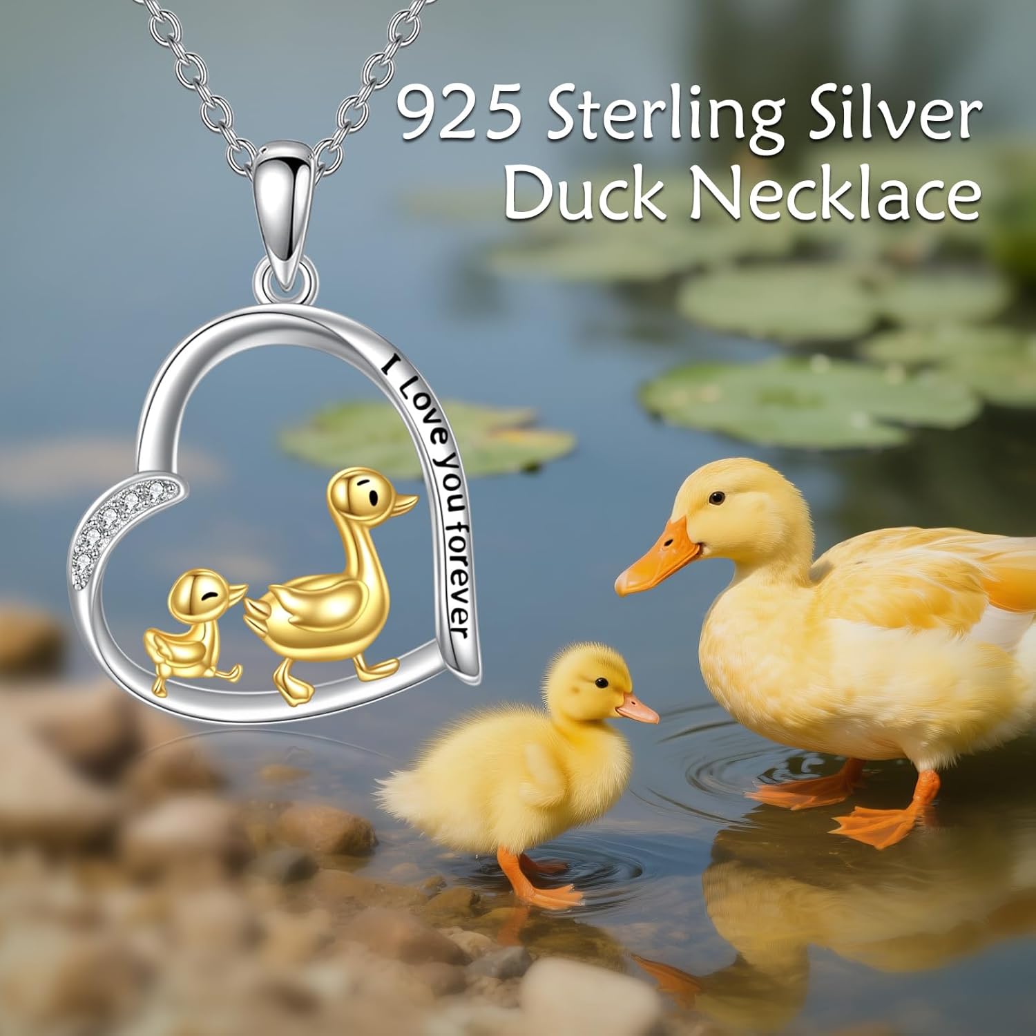 YAFEINI Duck Necklace 925 Sterling Silver Heart Pendant Necklace Cute Animal Jewelry Duck Gifts for Women Mom - Image 5