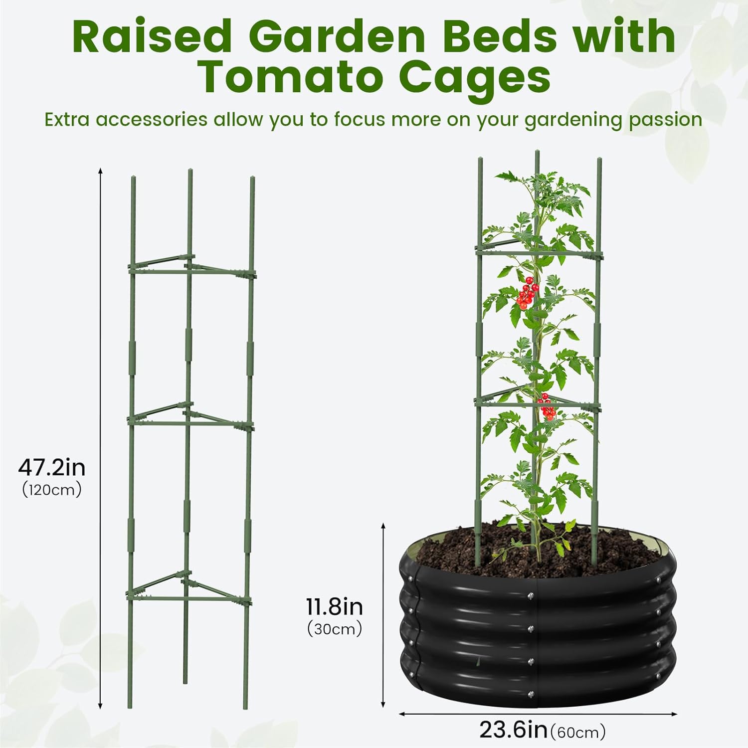 3 Pcs 2x2x1ft Round Galvanized Raised Garden Bed Kit with Tomato Cages, Metal Planter Box Outdoor Raised Garden Beds for Gardening Vegetables Flowers, Black