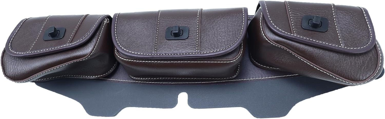 3-Pocket PU Leather Windshield Bag - brown fit for Harley Touring Street Glide Electra Glide Tri Glide 1996-2013 (Brown)