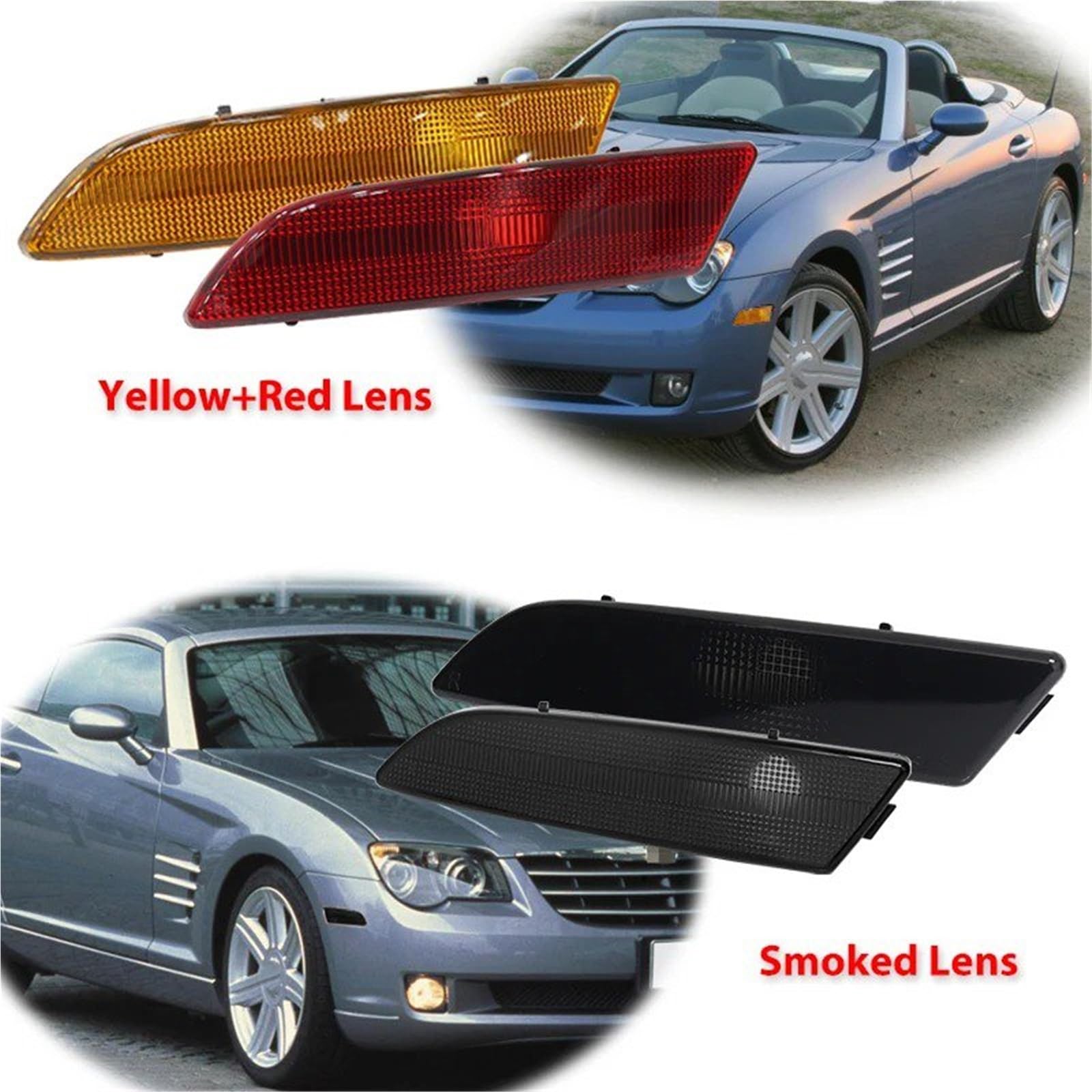 LED Kierunkowskazy Boczne Obudowy Światła Pozycja Przednie i Tylne Zderzaki Dla Chryslera do Crossfire Coupé / Migacz Cabrio Światła Parking Kierunkowskazy boczne (4 szt. żółte czerwone soczewki)