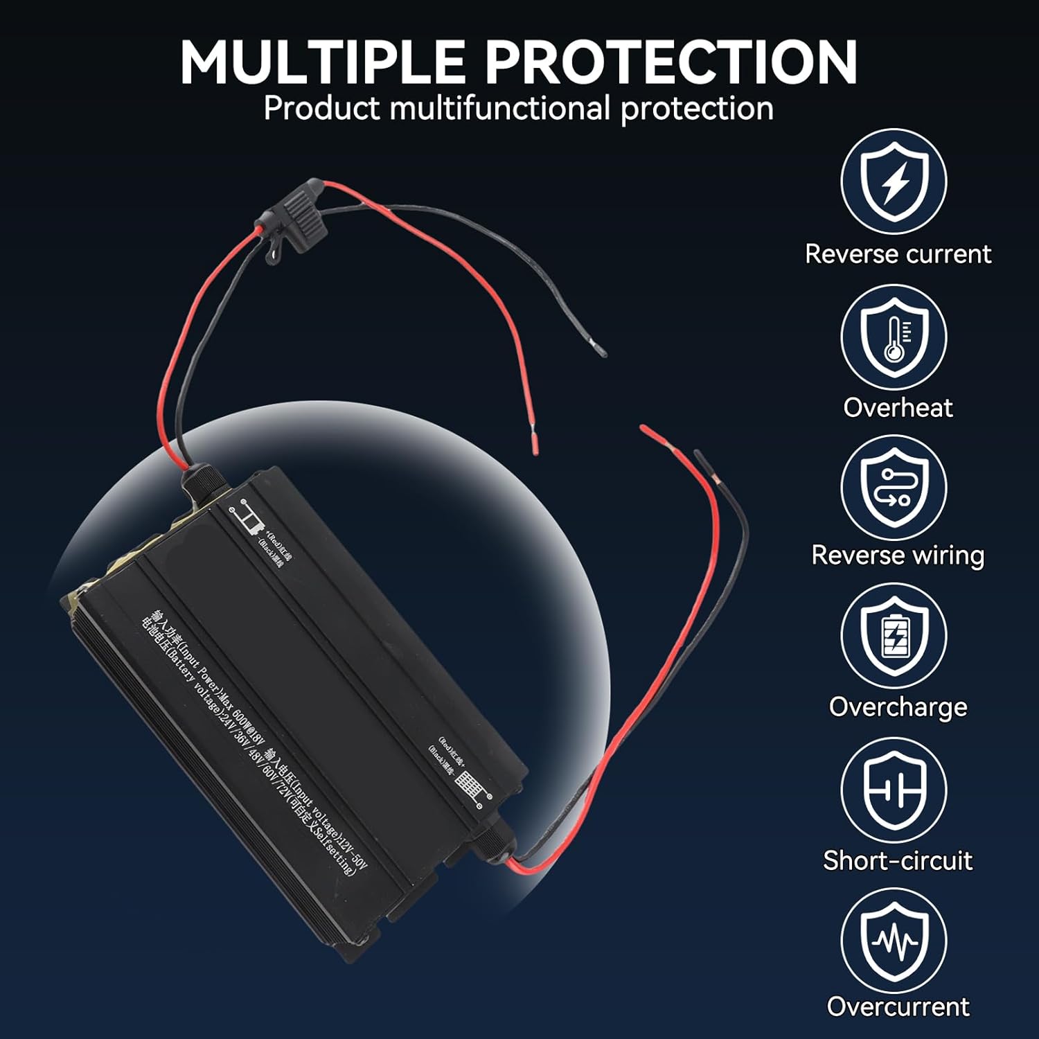 MPPT Boost Solar Charge Controller, 600W 12‑50V Input LCD Display Step Up Solar Charging Controller for 24V 36V 48V 60V 72V Batteries