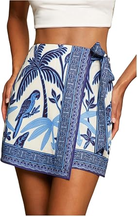 MakeMeChic Womens Summer Boho Wrap Mini Skirt Beach Vacation Short Skirts