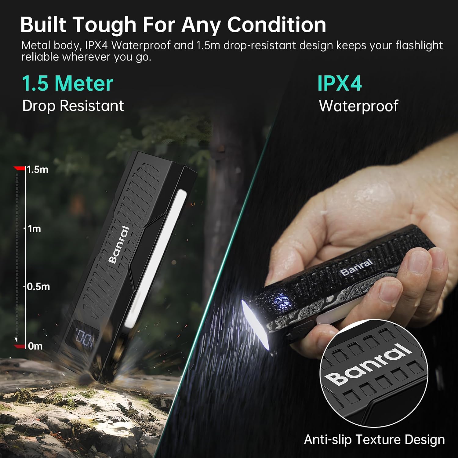 Banral Rechargeable EDC Flashlight, Small Magnetic Flat Pocket Flashlights