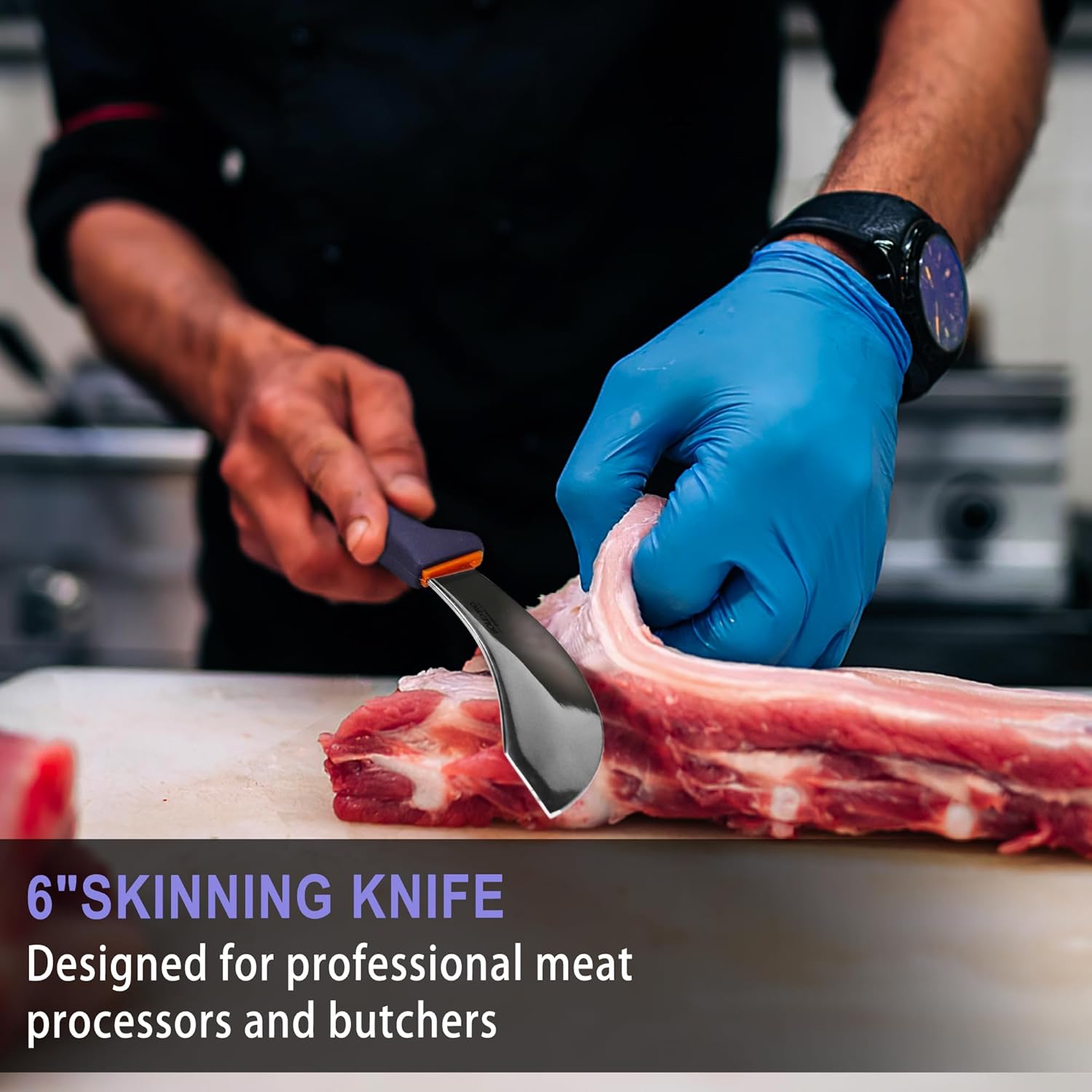 3 PCS Professional Butcher Knife Set W/Non-slip Softgrip, incl. 7" Butcher Knife, 6" Skinning Knife, 6" Boning Knife For Meat Cutting, X50CrMoV15 Stainless Steel