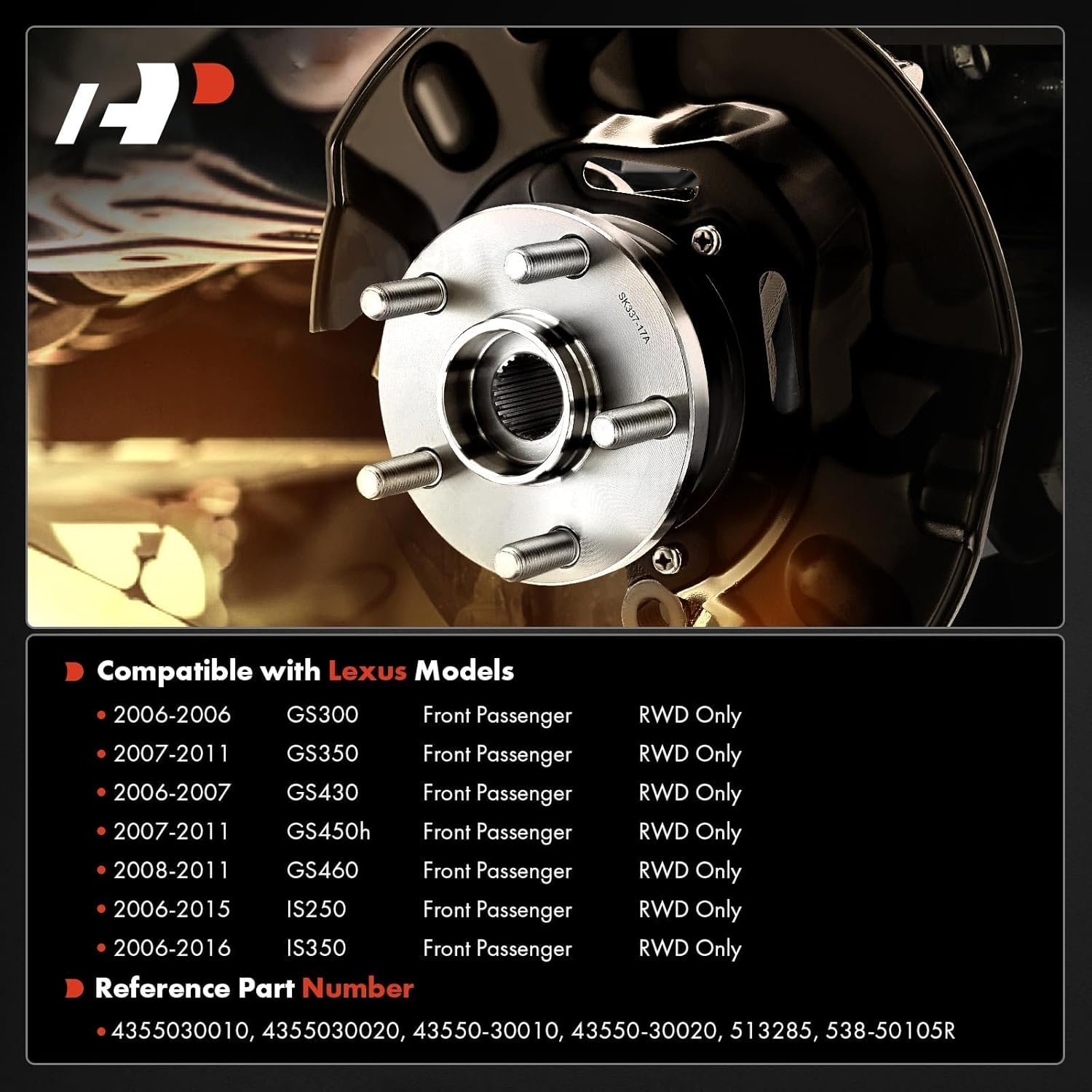 A-Premium Front Right Wheel Bearing and Hub Assembly with ABS & 5-Lug Compatible with Lexus IS250 06-15, IS350 06-16, GS300 06, GS350 07-11, GS430 06-07, GS450h 07-11, GS460 08-11