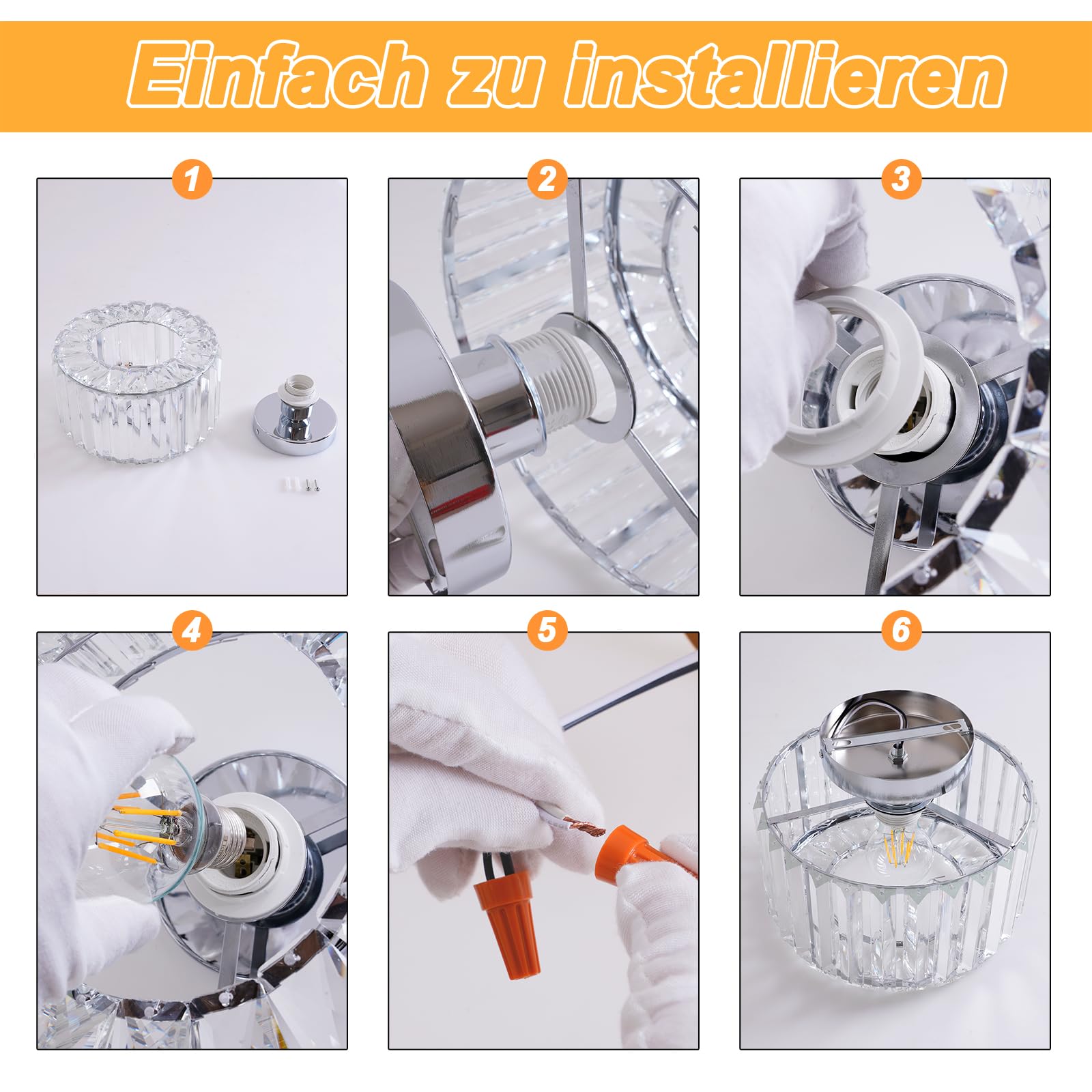Kristall Deckenleuchte, Moderne Kristall Kronleuchter Silber, Semi Unterputz Deckenleuchte mit Glas Lampenschirm für Wohnzimmer, Schlafzimmer, Küche, Esszimmer, Flur, Badezimmer, Foyer, Bar