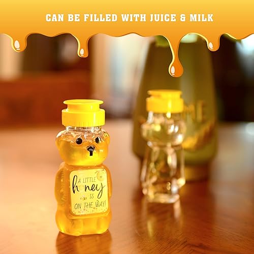 Miniatura 5 de Paquete de 18 frascos de plástico para botellas de miel de oso, recipiente vacío de miel de 5 onzas líquidas con tapa abatible, botellas de jugo
