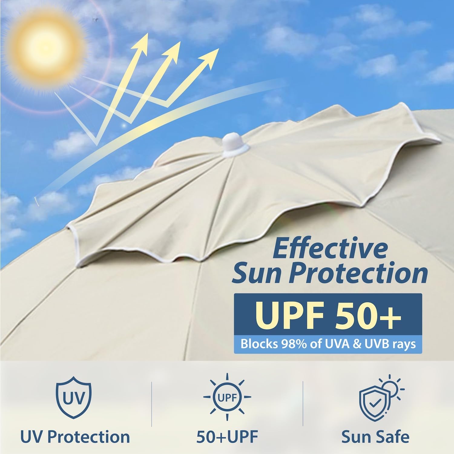 AMMSUN Shade Umbrella, Premium Portable Umbrella with Stand, 6.5ft Lightweight Free Standing Canopy for Sporting Games, Adjustable Instant Sun Protection and Easy to Carry, Beige - Image 5