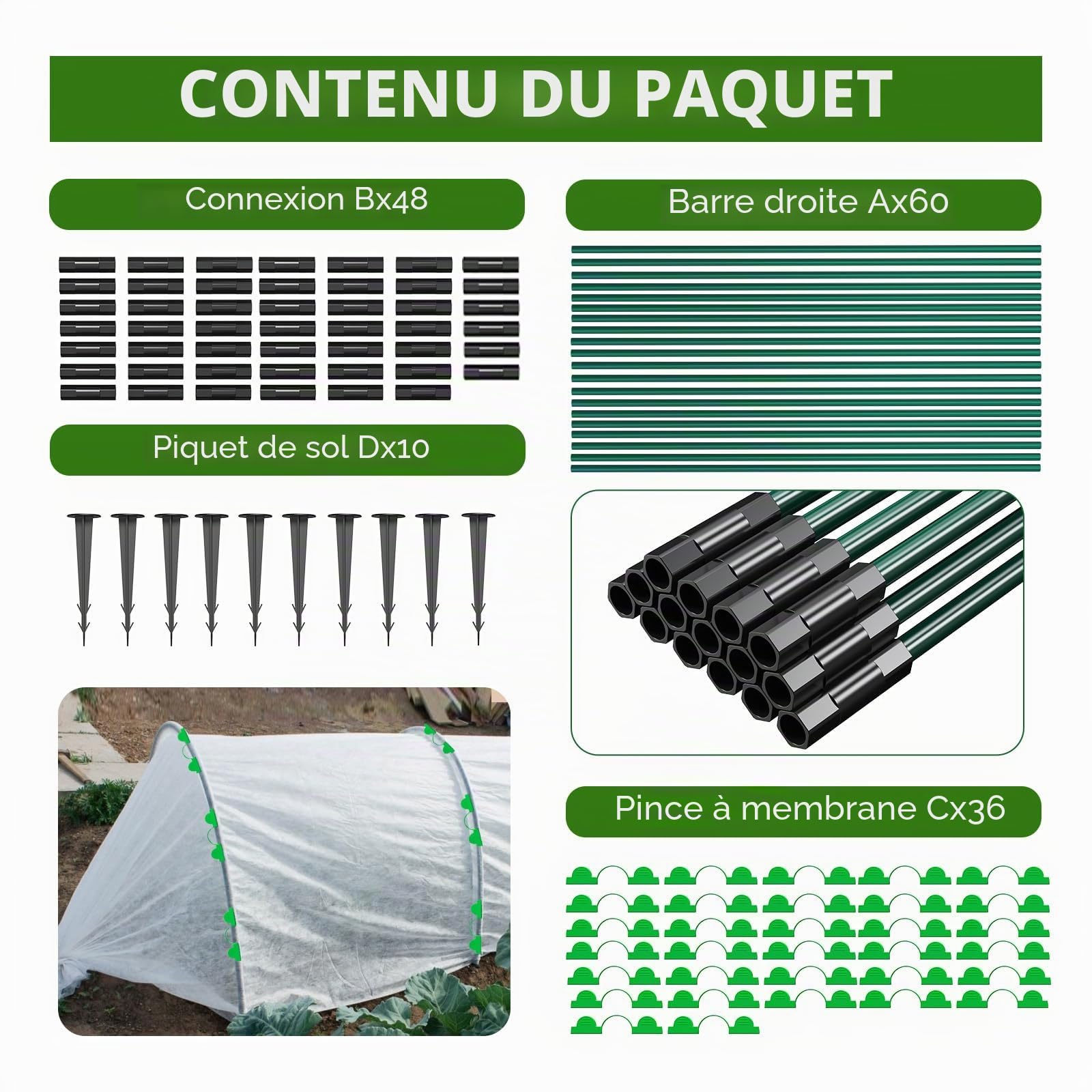 60 Pièces Arceau Tunnel de Forçage, Arceaux pour Serre de Jardin, Kit de Tunnel de Culture pour Potager et Carré Potager, Support de Plante DIY pour Film de Croissance, Filet de Protection et Cloche