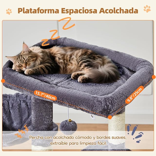 Foto 2 de 8 de Taoqimiao Rascador para Gatos, Torre de Gatos de 98 cm, Torre Gatos, Adecuado para Gatitos con Condo de Lujo
