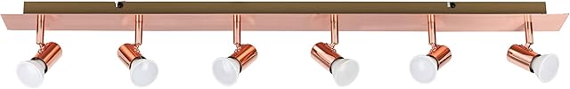 MiniSun Modern Polished Copper 6 Way Adjustable GU10 Ceiling Spotlight - Complete with 5w LED Bulbs [3000K Warm White]