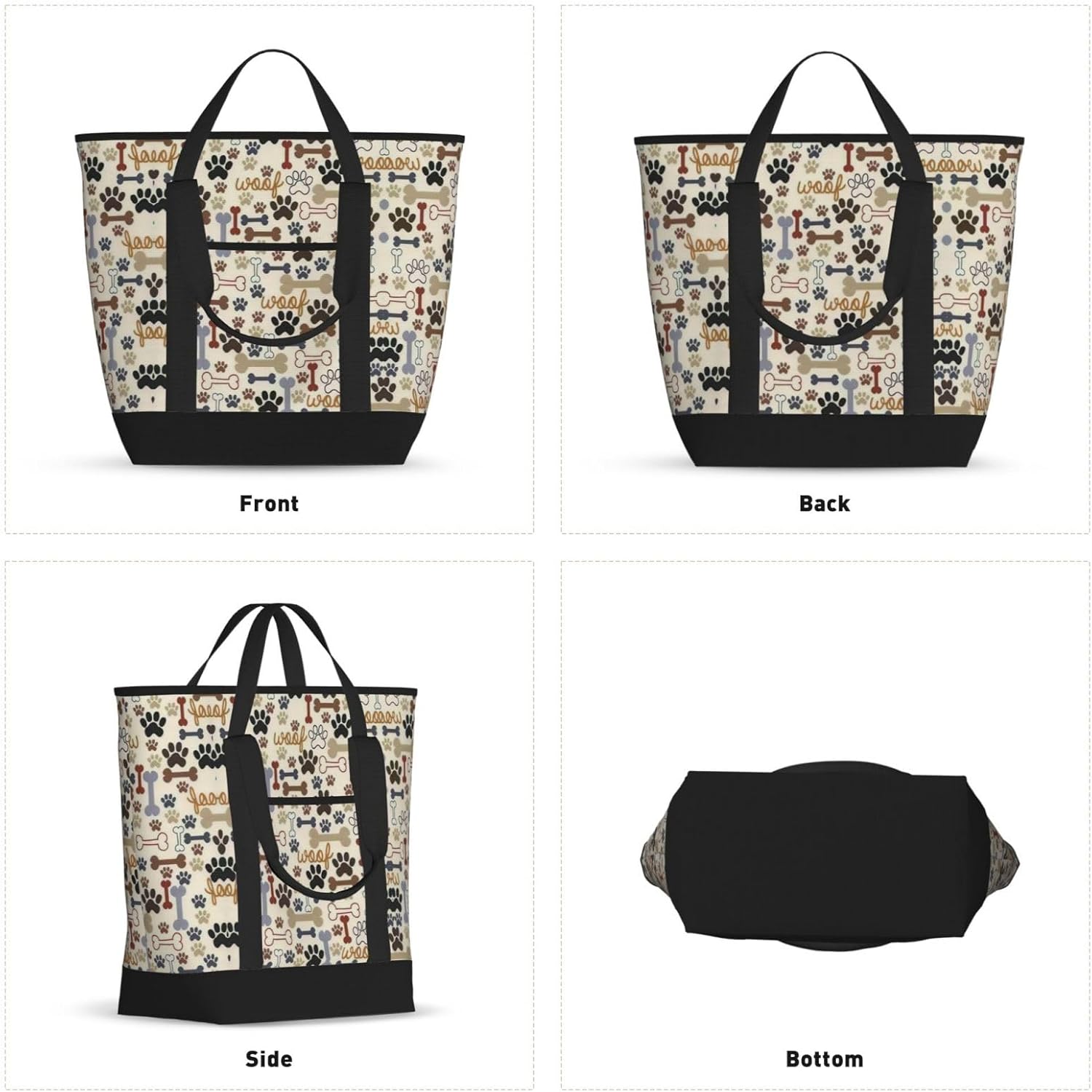 Dog Bones Paw Print Large Cooler Bag Tote Bag,Reusable Grocery Bag,Lunch Box Bag, For Picnic Beach Camping