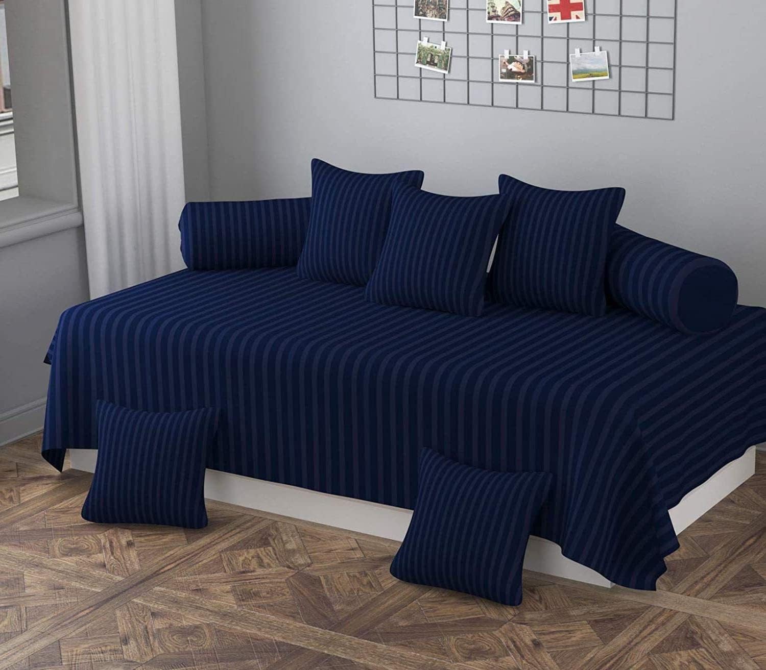 Diwan Set - Pure Glace Cotton, Printed Design, 1 Single Bedsheet, 5 Cushion Covers, 2 Bolster Covers, Soft & Smooth, 60 x 90 inches-picture-45