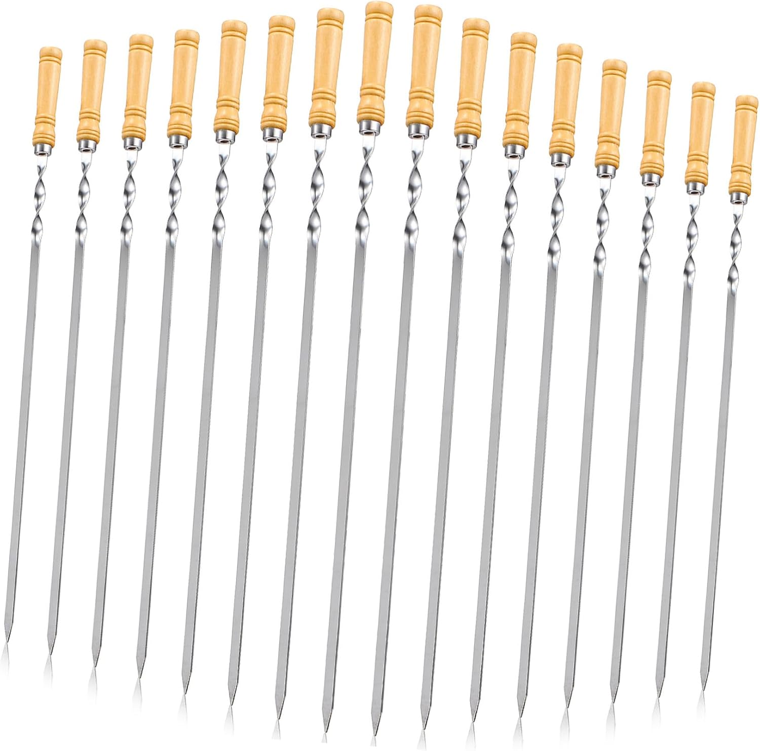 Milisten 18pcs Bbq Skewers Flat Stainless Steel Kabob Sticks Wooden Handle for Grilled Chicken