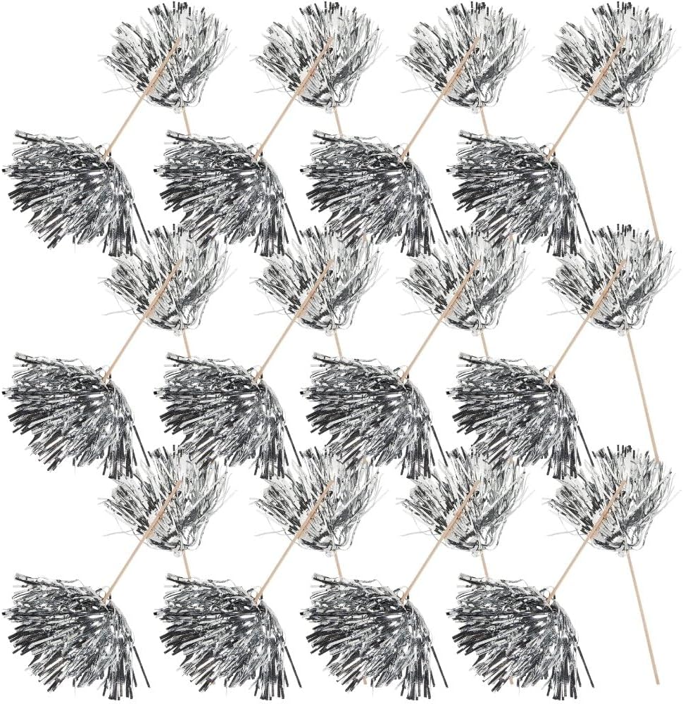 Fun Express Metallic Silver Spirit POM POMS (24PC) - Toys - 24 Pieces