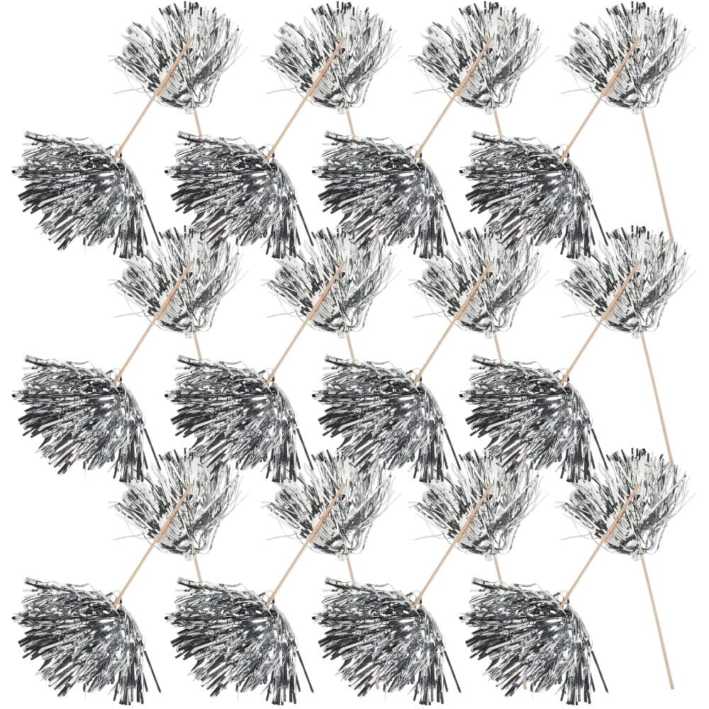 Fun Express Metallic Silver Spirit POM POMS (24PC) - Toys - 24 Pieces