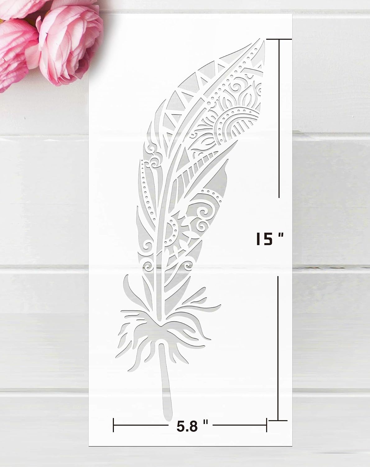 GSS Designs Feather Wall Stencil (3 Pack) - Large Fancy Mandala Feather Stencil (8x17 Inch) for Painting on Wall Furniture Floor Fabric Stencils - Reusable Stencils Template for Wall Decor (SL-079)
