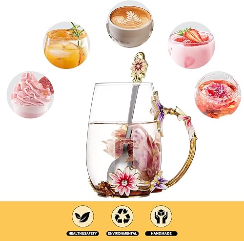 Miniatura 4 de Tazas de café de vidrio esmaltado con cuchara de acero, el mejor regalo de Navidad para mujeres, esposa, mamá, amigos, cumpleaños, día de la madre,