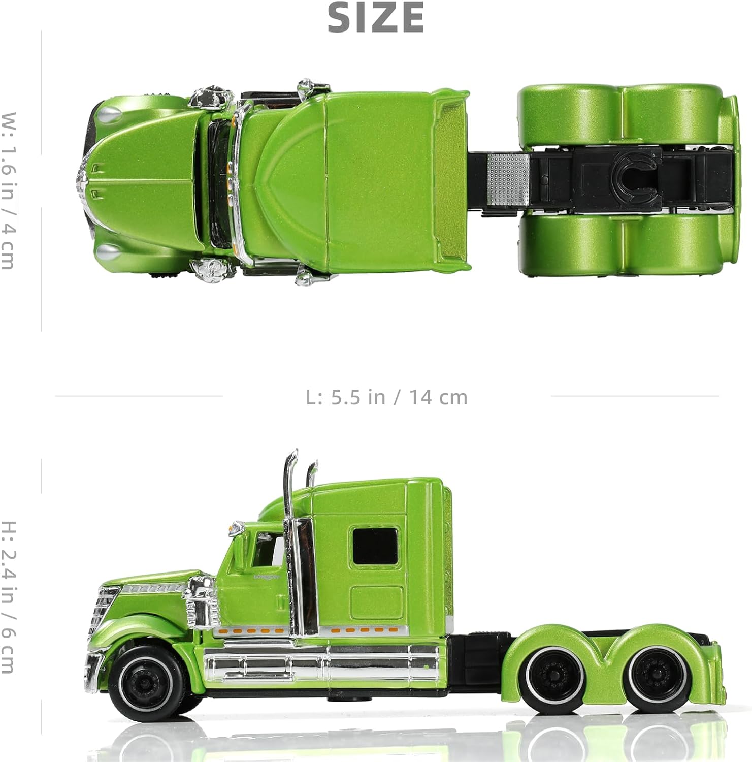 Semi Truck Toy, 1/64 Scale Alloy Metal Diecast Heavy Semi Truck Trailer Head Toy Model Toys(Green, DarkGreen)