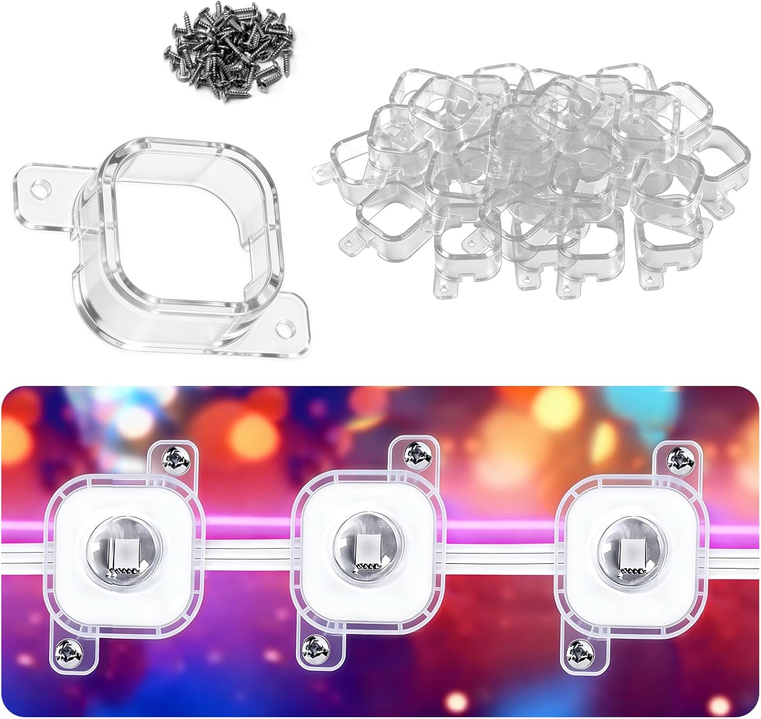 Mounting Brackets Compatible with Govee Outdoor Lights H706/H806, fits Govee Pro Permanent Outdoor Lights Extension, Light Clips with Screws, Replace 3M Glue, 100 Pcs Transparent
