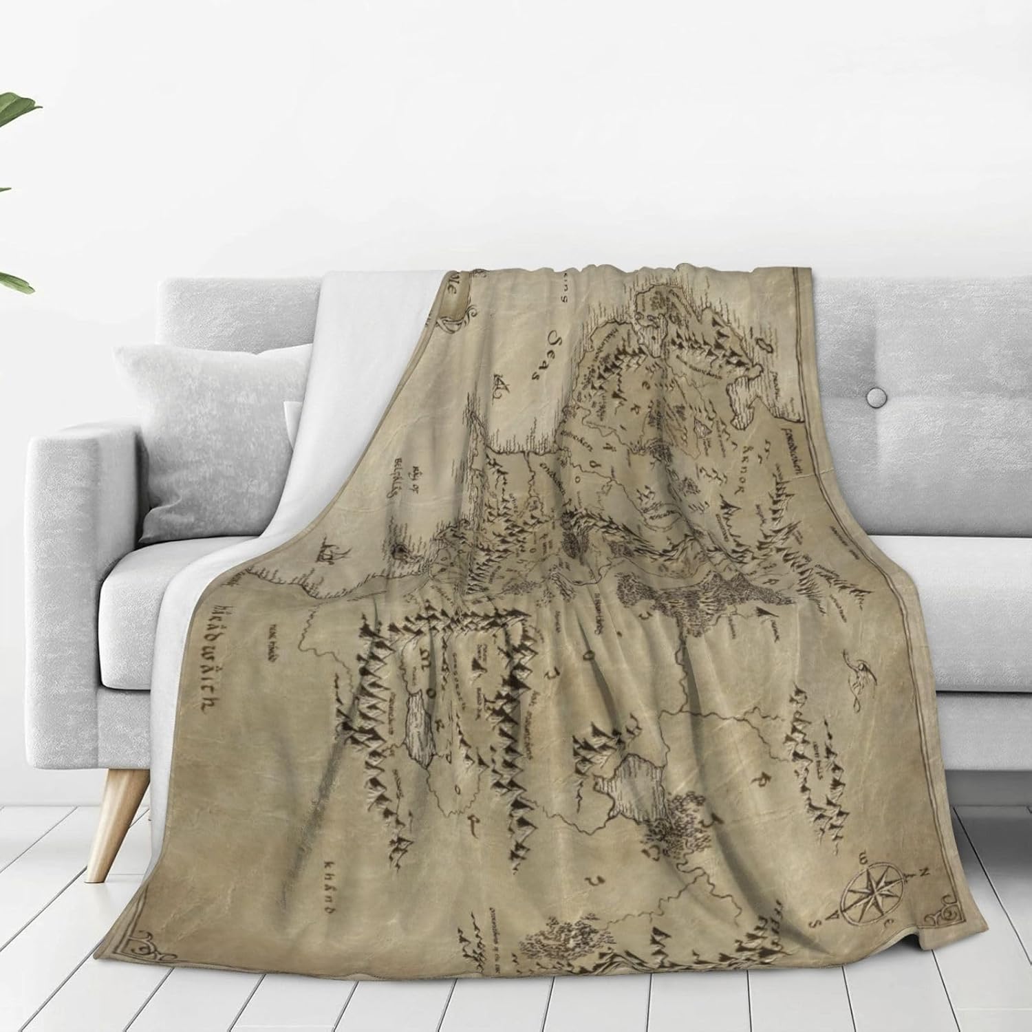 Classic Middle Earth Map Blanket Warm Throw Blanket Soft Flannel Blankets 60"X50"