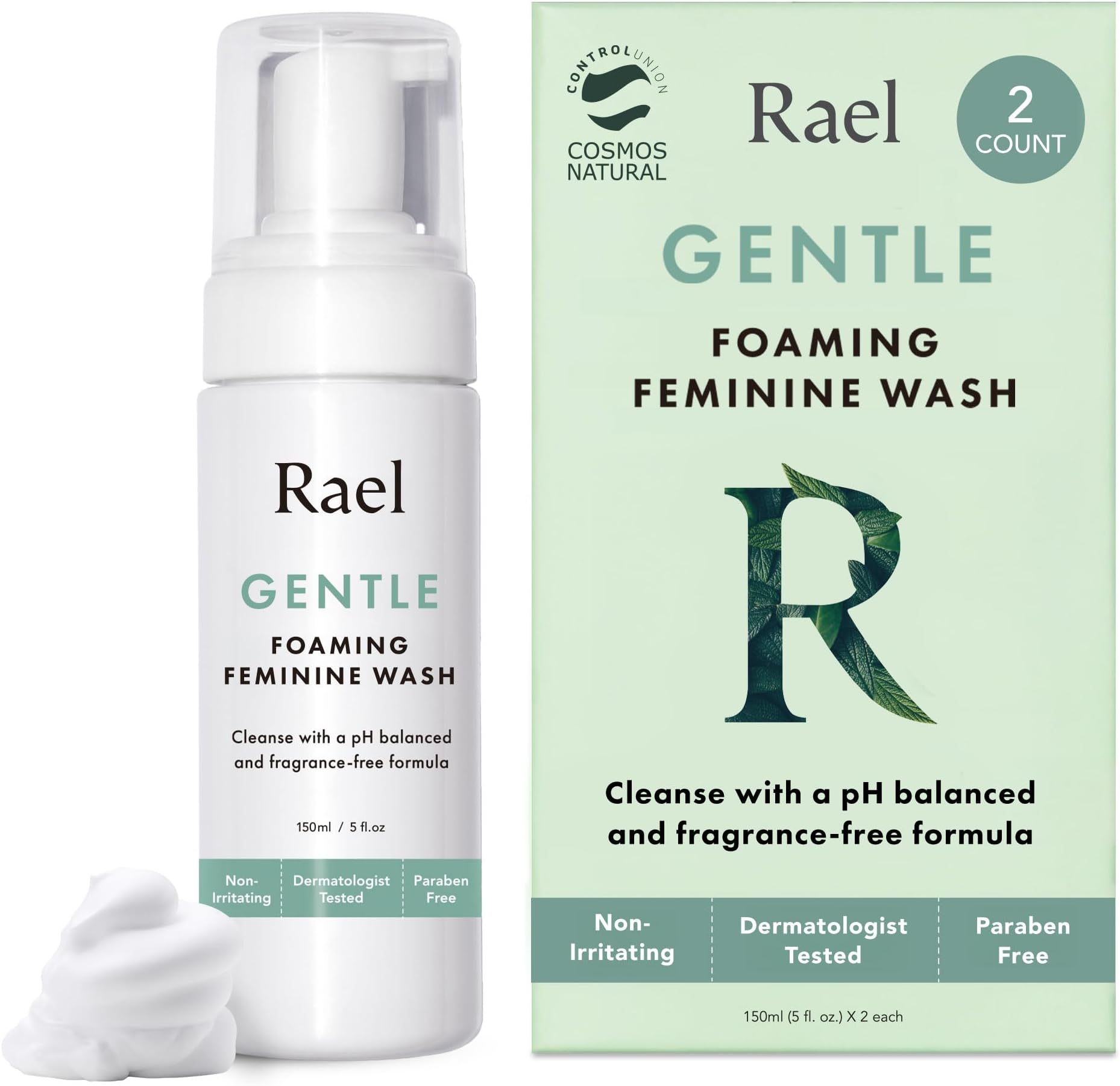 Rael Feminine Wash, Foaming Cleansing Wash - pH Balance Intimate Wash Women (5oz, 2 Pack)