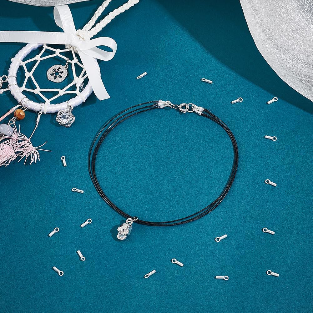 UNICRAFTALE 30Pcs Column End Caps 925 Sterling Silver Cord Ends 1mm Inner Diameter Smooth End Caps Tube Cord End Jewelry Making Terminators End Tips for Leather Cord Bracelets 6-7mm Long