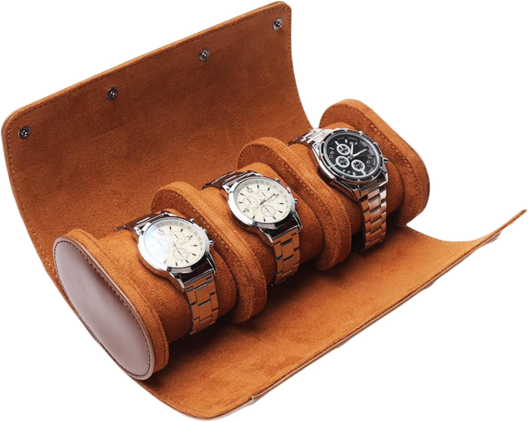 Gipsofila Watch Roll Travel Case - 3 Slot PU Leather Watch Organizer Box for Men, Removable Pillows for Watch Storage/Travel