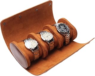 Watch Roll Travel Case 3 slot, PU Leather Watch Rolls Box For Men and Women, Watch Storage and Organizer for 3 Watch, Watch Case with Removable Pillows for Watch Storage/Travel