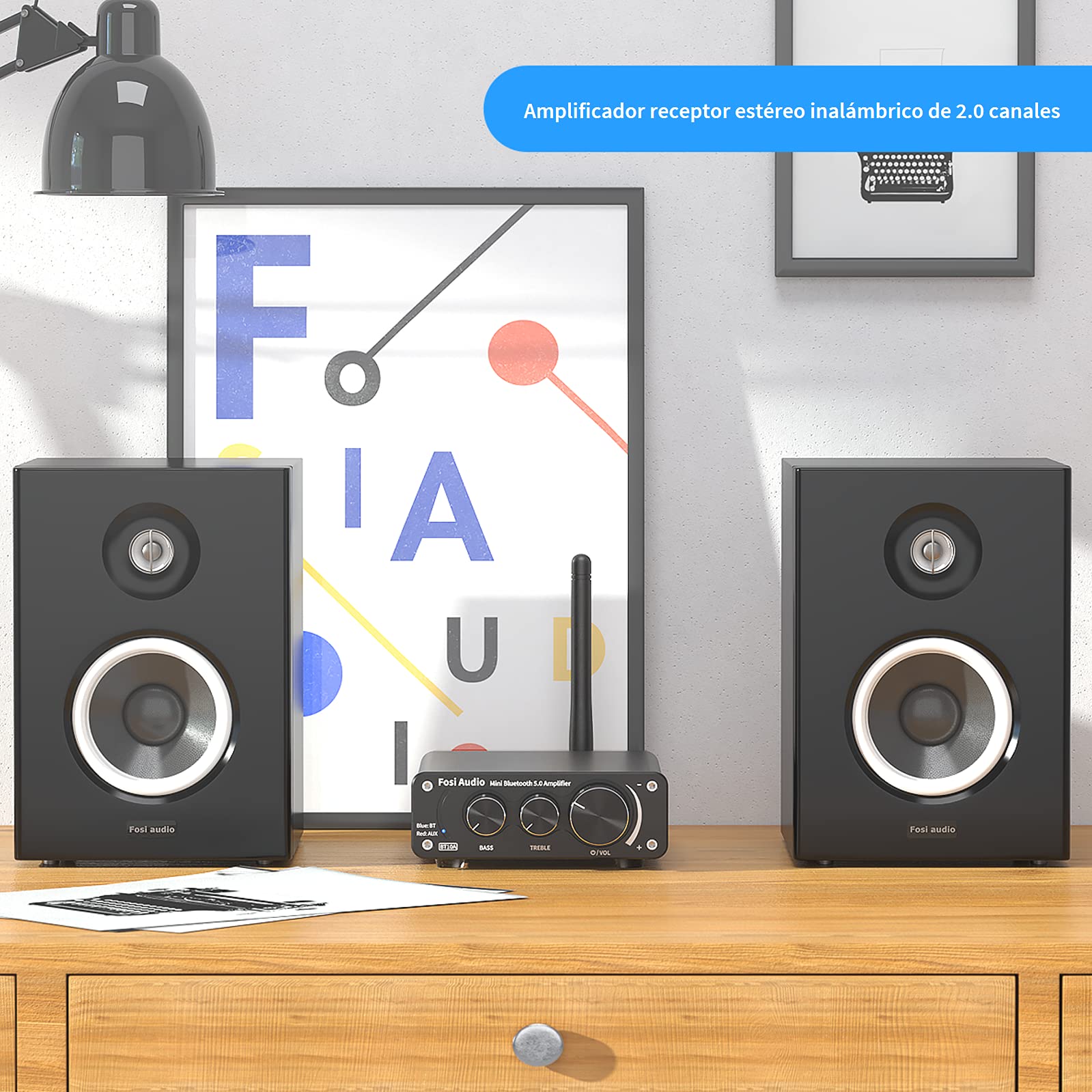 Fosi Audio BT10A Bluetooth 5.0 Amplificador de Audio Estéreo 2 Canales Clase D Mini Hi-Fi Integrado Amperio para Altavoces de Casa 50W x2 TPA3116