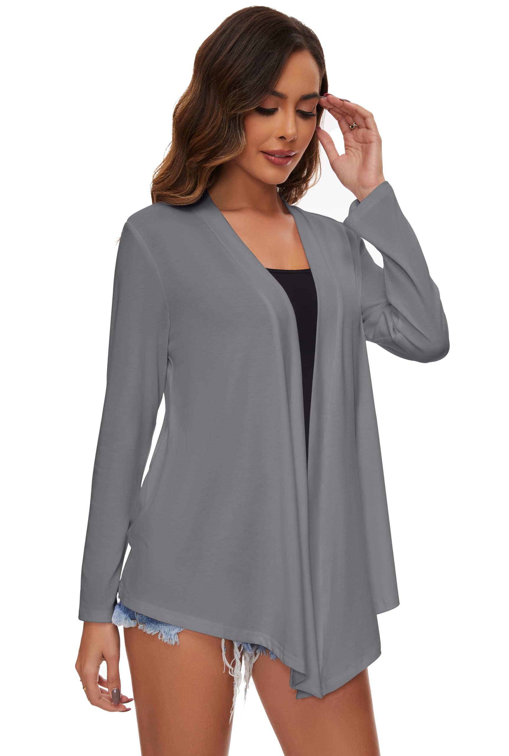 Cardigan Donna Lungo Giacca Leggero Maniche Lunghe Aperto Davanti Elegante Cardigan Orlo Irregolare