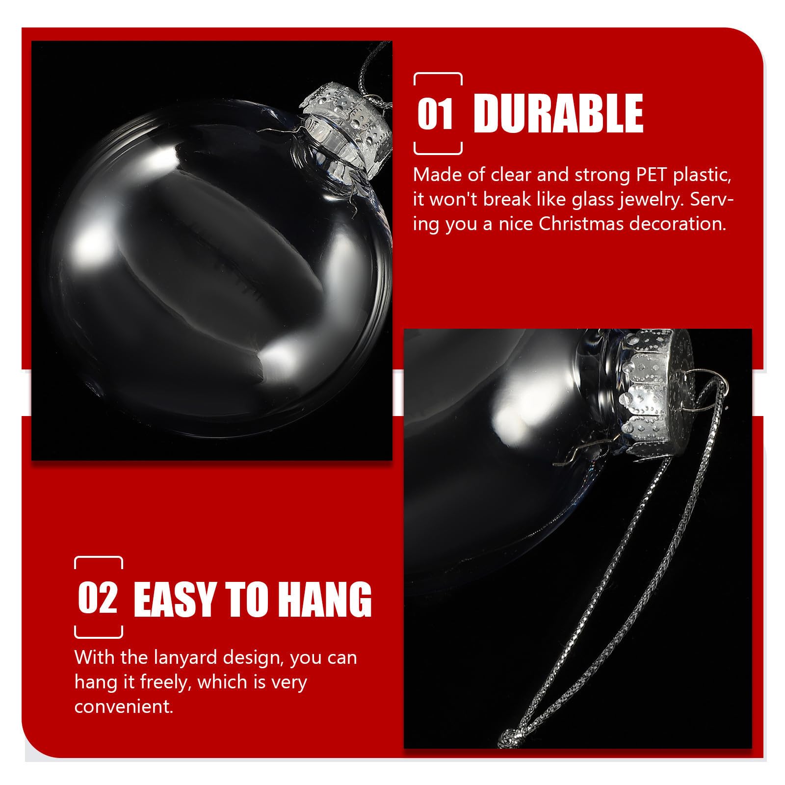 6 Piezas Bola Colgante Transparente Rellenable de Pet para Navidad