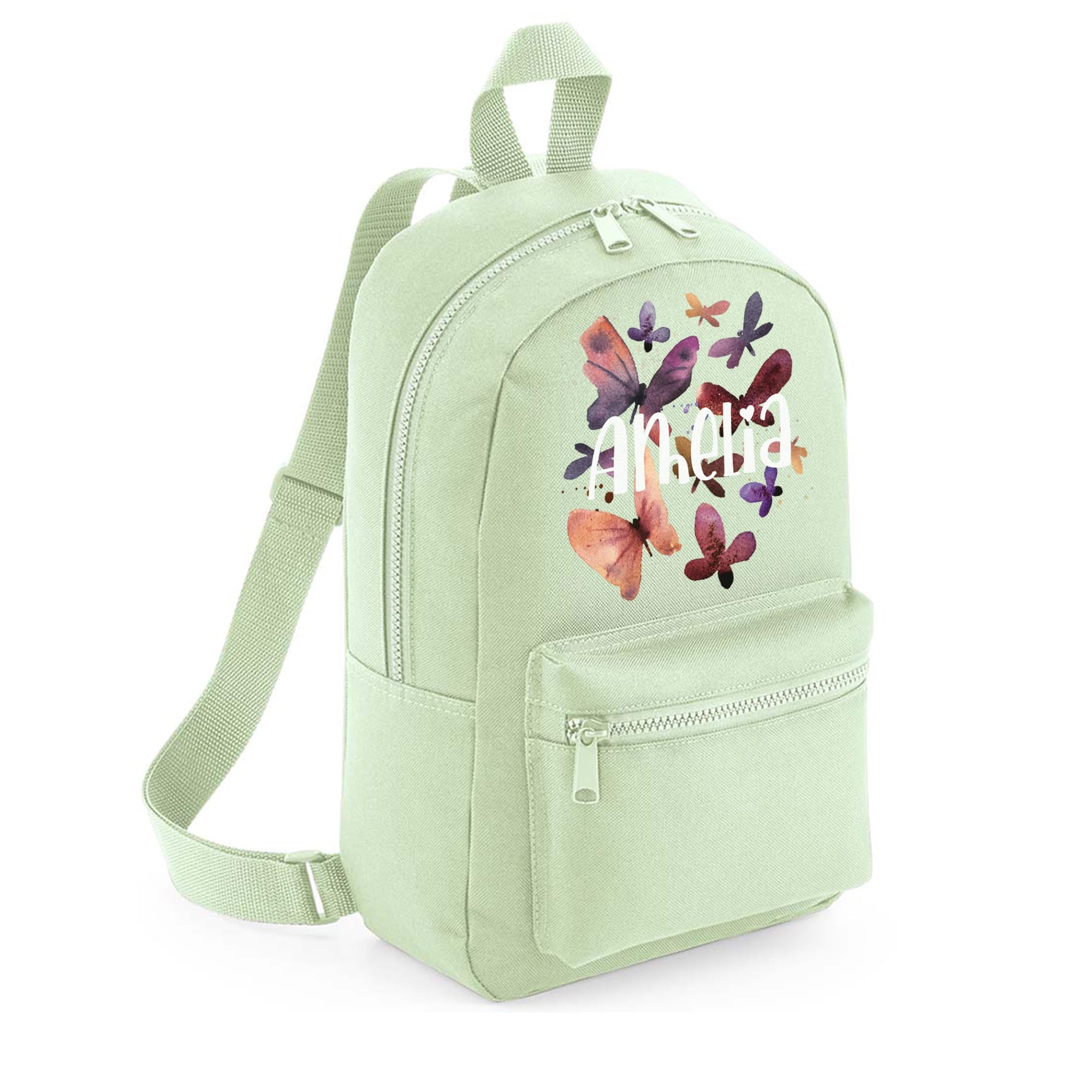 A1 Graphics Ltd Personalised Butterfly Kids Backpack Custom with Name Choice of Colours Butterflies School Bag with Adjustable Straps For Children & Toddlers (Pistachio)